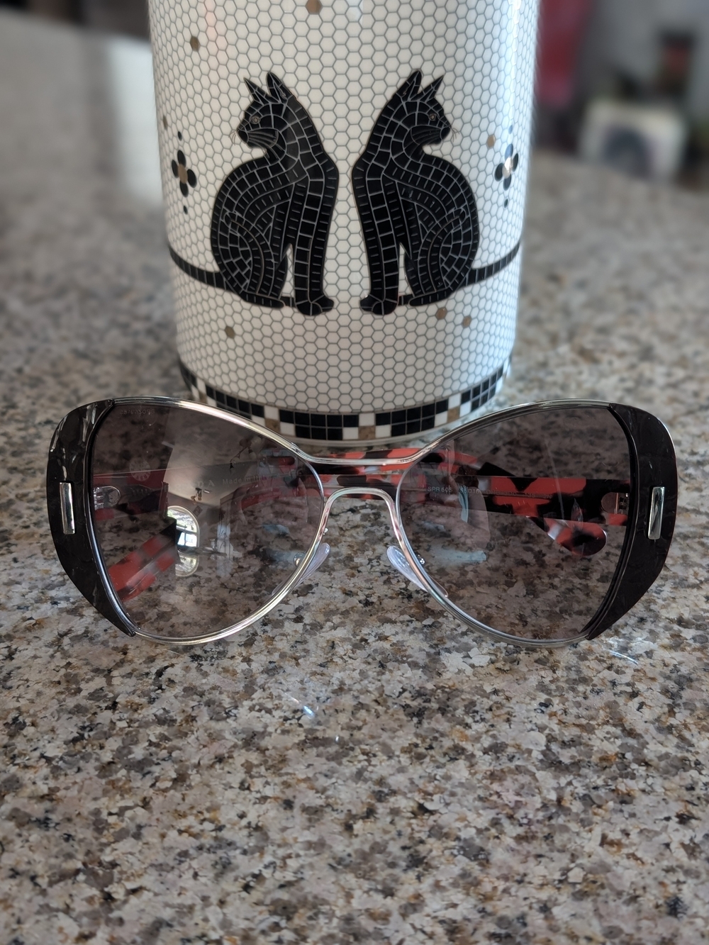 EUC Prada SPR 60S Silver Red Tortoise Shield Sunglasses SPR60S